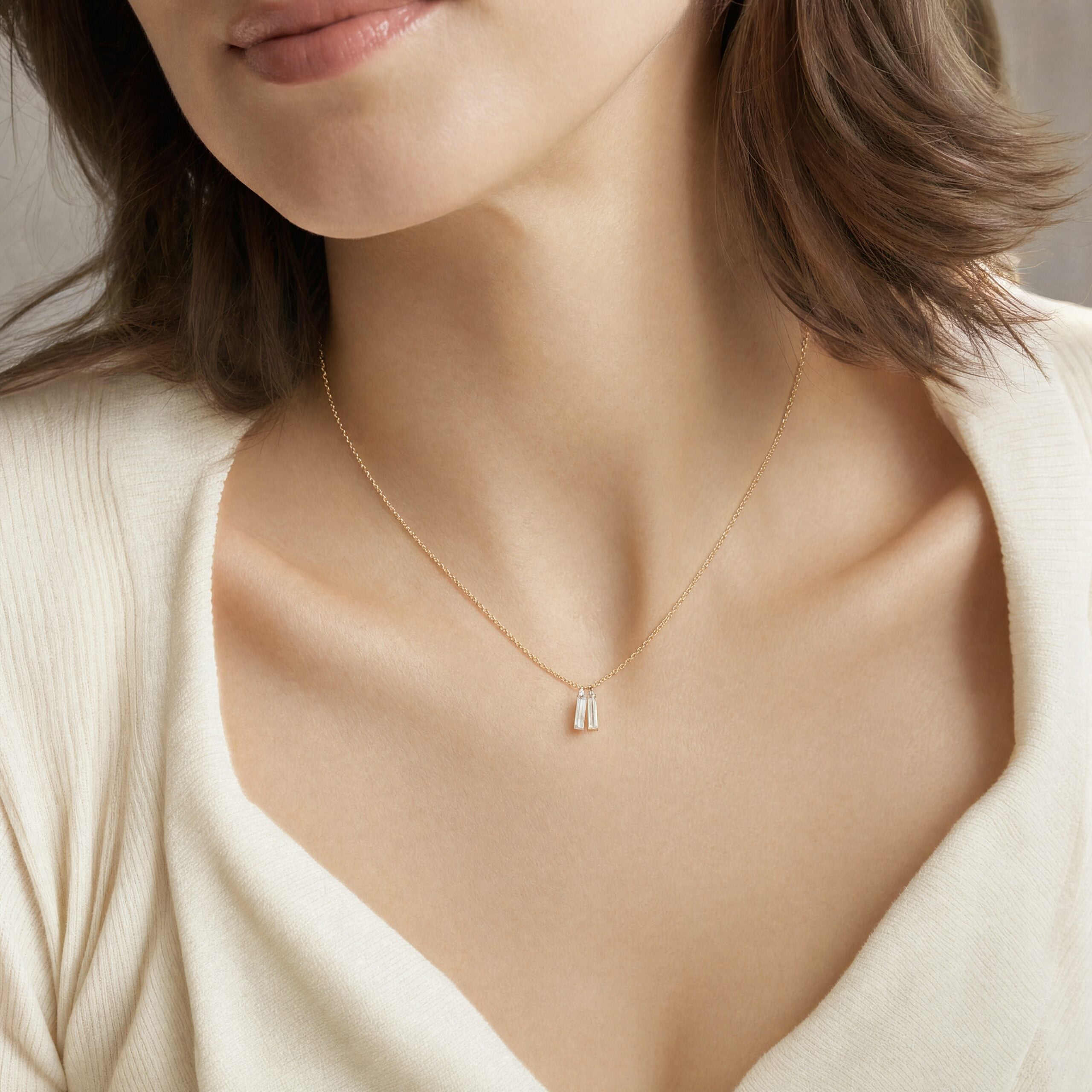 Double Free-Set Baguette Diamond Necklace