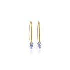 Navette earrings in 18k yellow gold with 10 Tanzanite briolette drops, 1.57cttw. Earrings are 1 1/2" long.