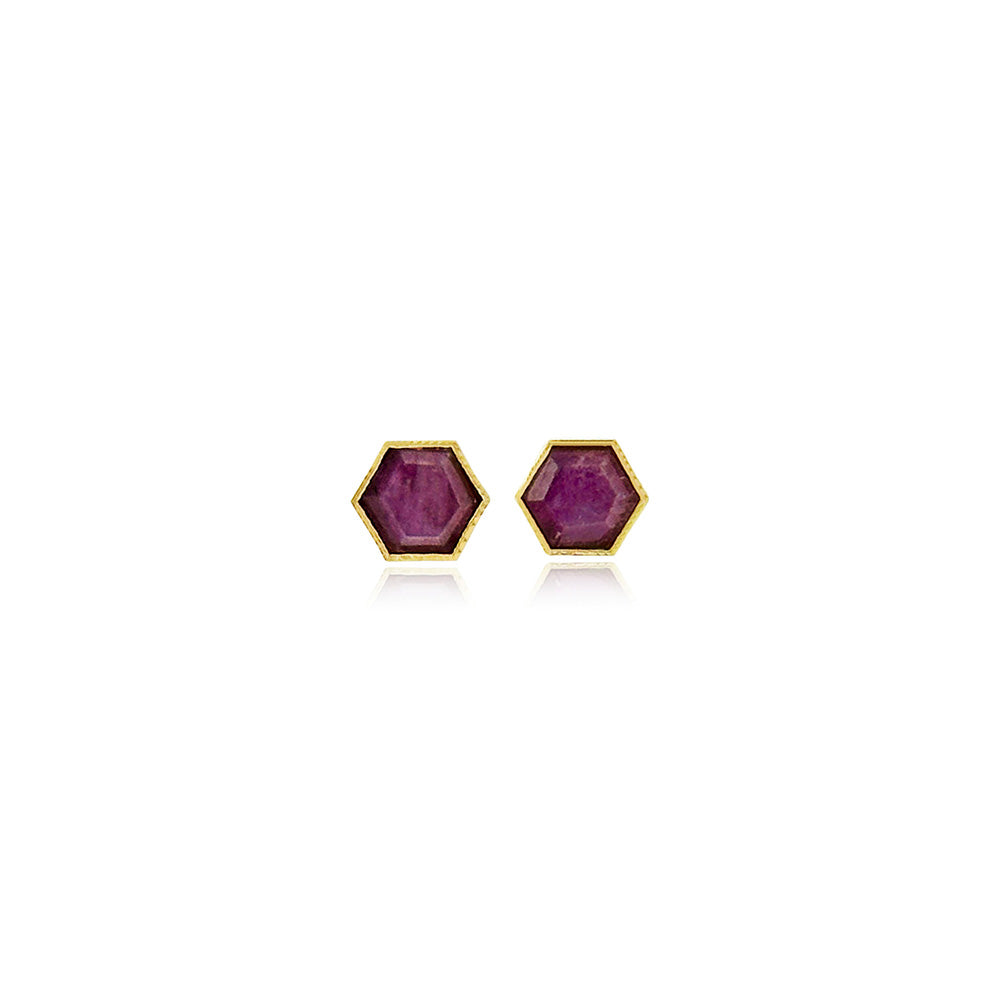 Hexagonal Ruby Stud Earrings