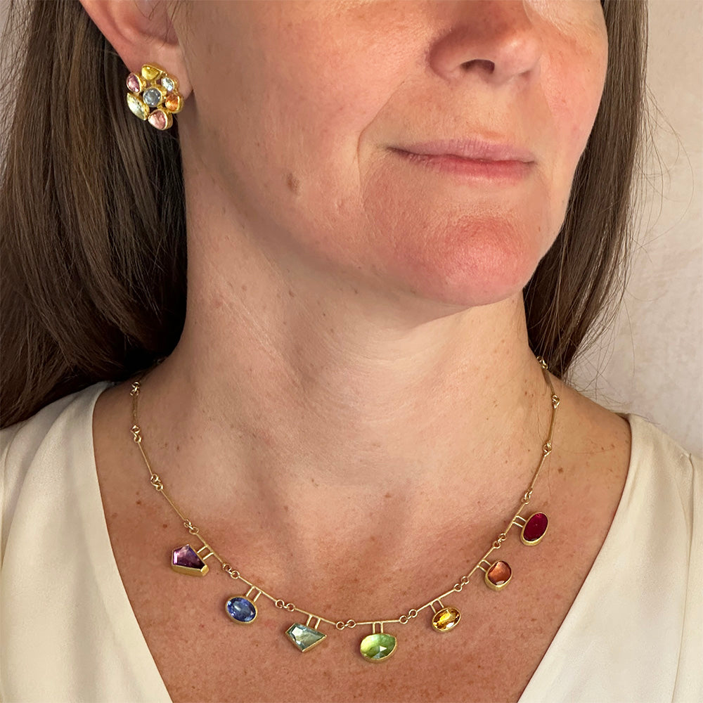 Faceted Mixed Stone Cluster Earrings