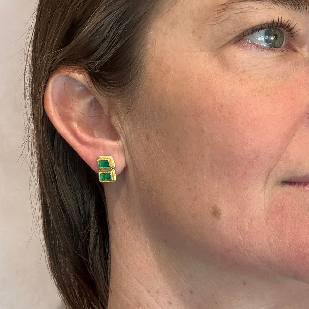 Double Natural Crystal Emerald Earrings