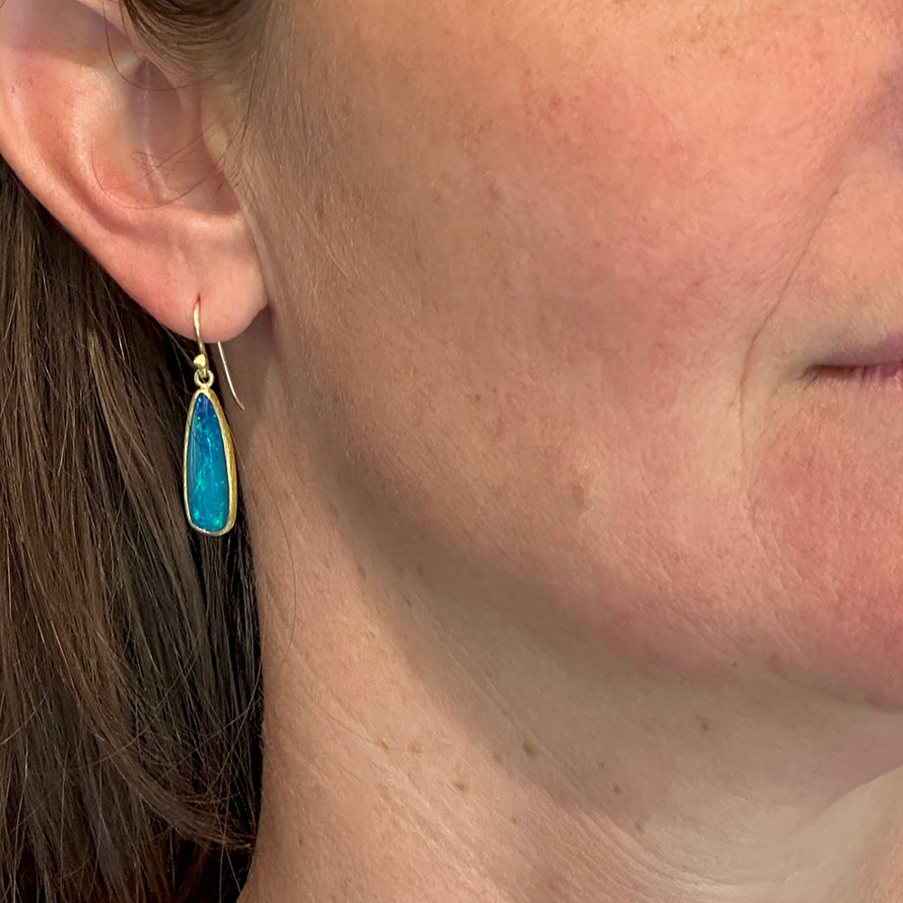 Elongated Australian Boulder Opal Doublet Earrings