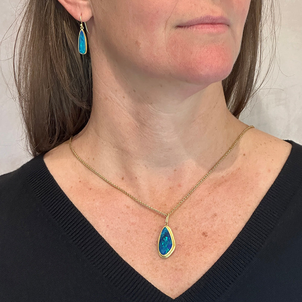 Elongated Australian Boulder Opal Doublet Earrings