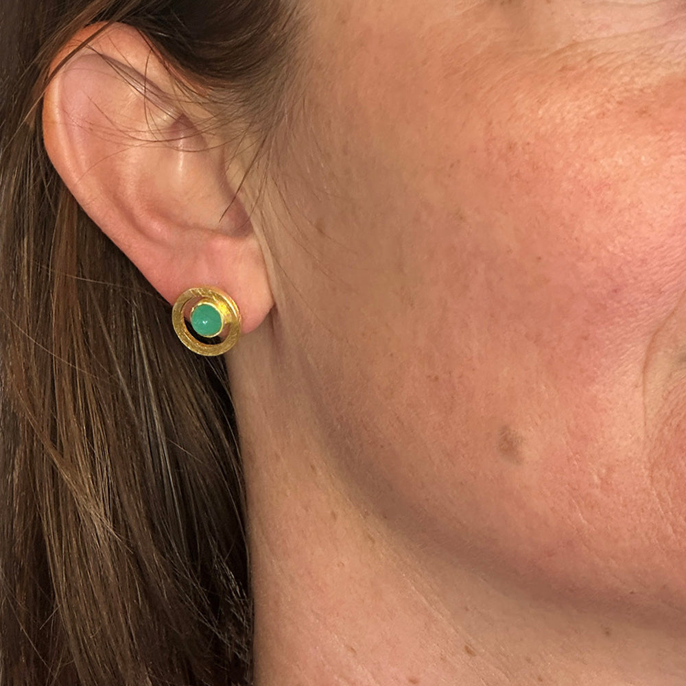 Round Cabochon Chrysoprase Earrings