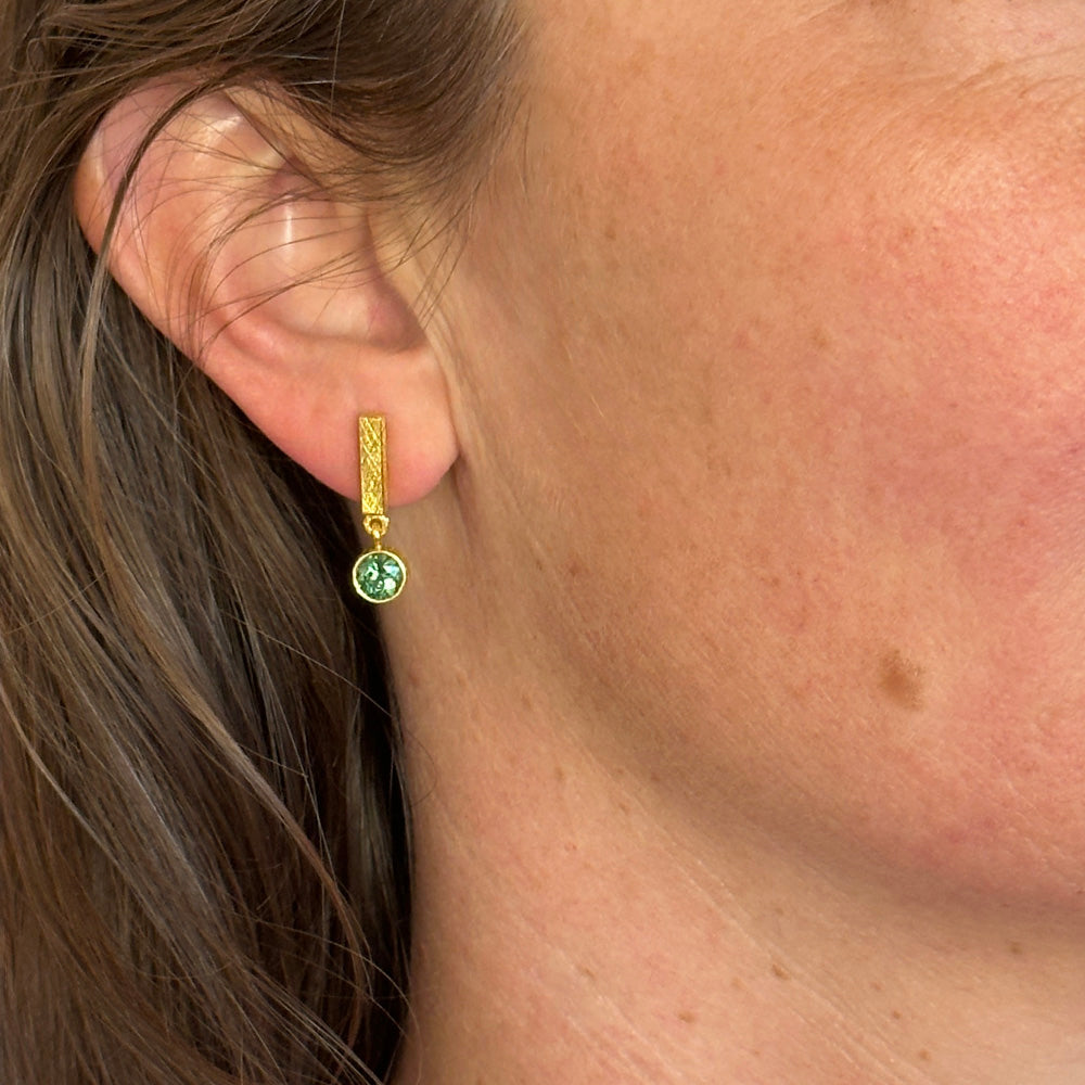 Round Green Tourmaline Drop Earrings