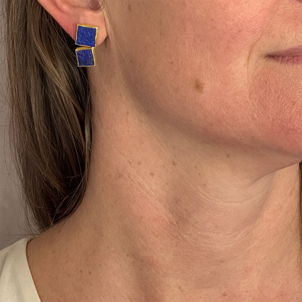 Natural Cut Lapis Lazuli Square Earrings