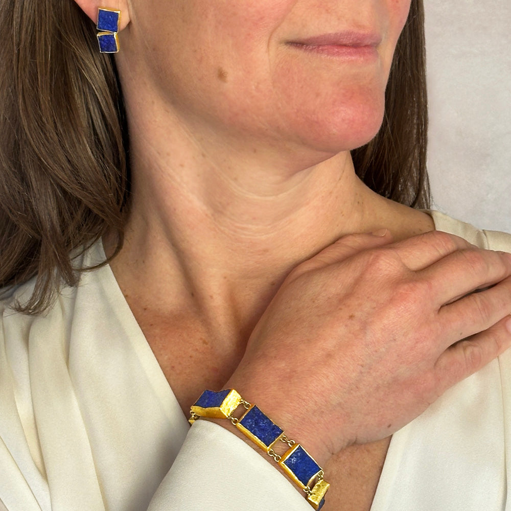 Natural Cut Lapis Lazuli Square Earrings