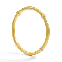 18k Hammered Hollow-Constructed Bangle Bracelet with Diamonds