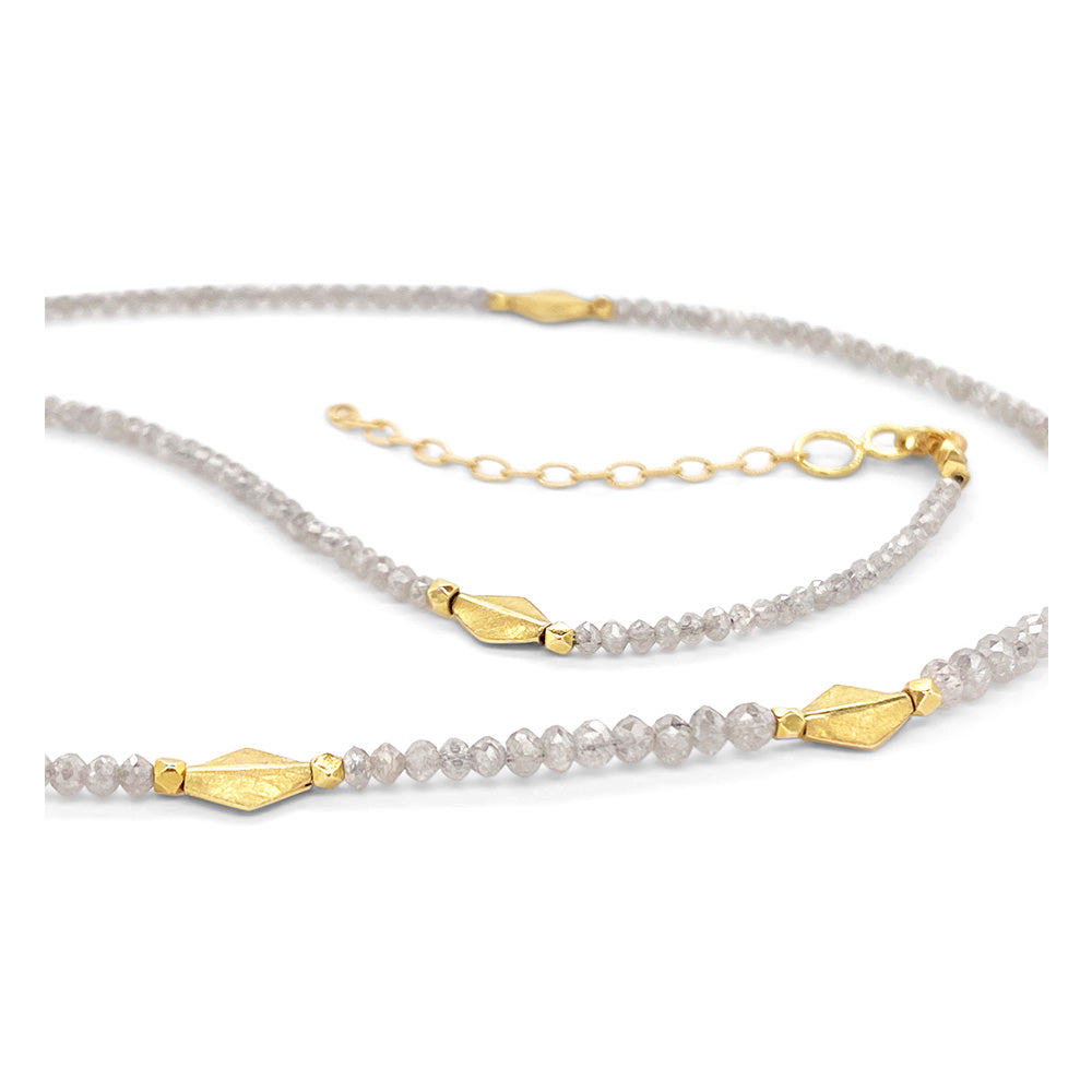 Grey Diamond Necklace with Gold Kite Beads