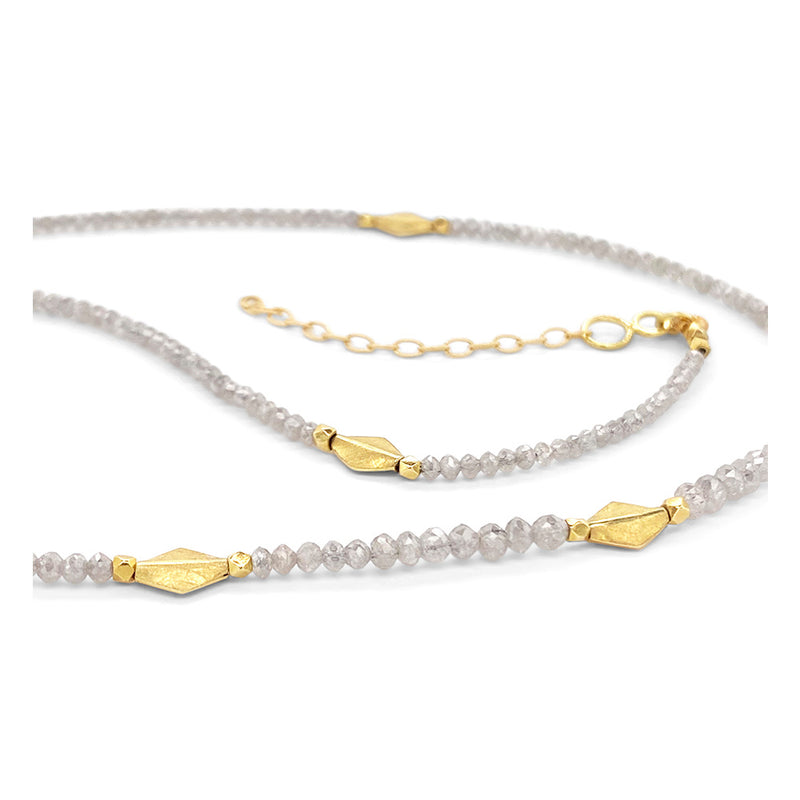 Grey Diamond Necklace with Gold Kite Beads