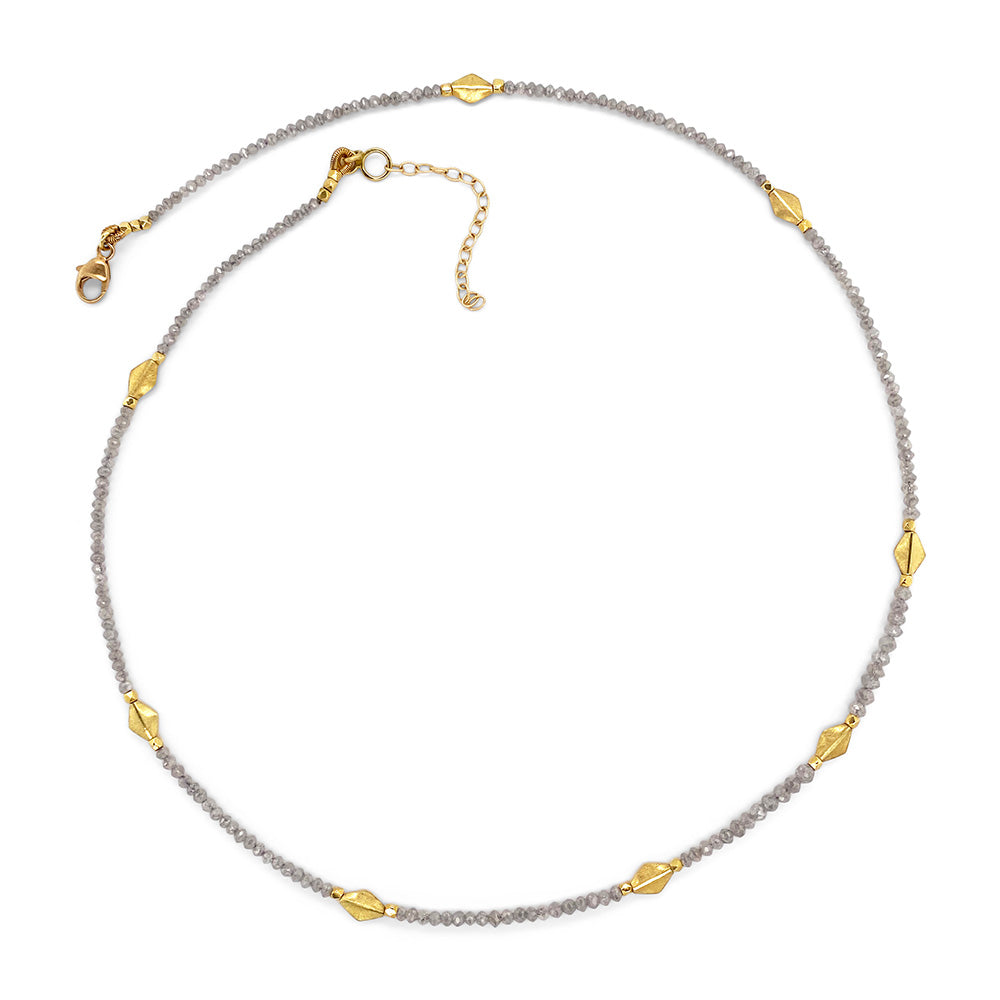 Grey Diamond Necklace with Gold Kite Beads