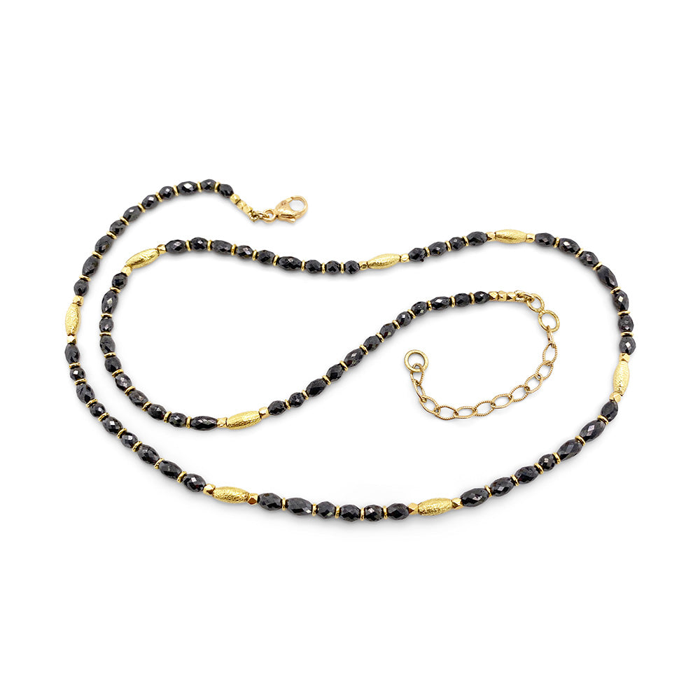 Triple Wrap Bracelet or Long Necklace with Olive-Shaped Black Diamonds