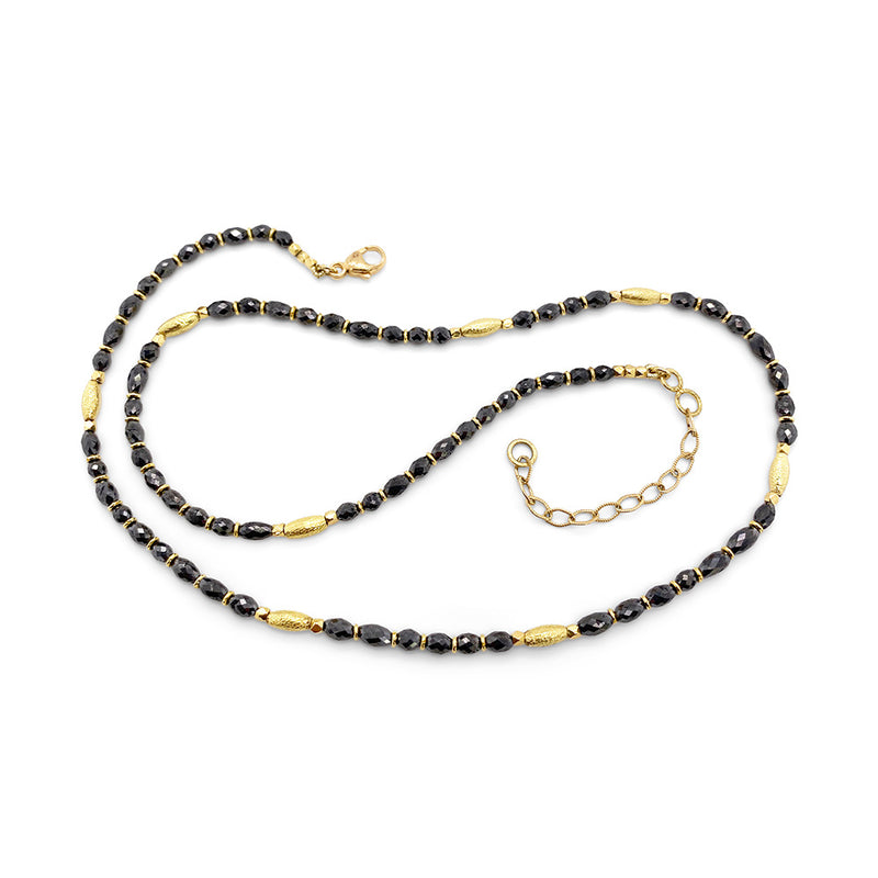 Triple Wrap Bracelet or Long Necklace with Olive-Shaped Black Diamonds