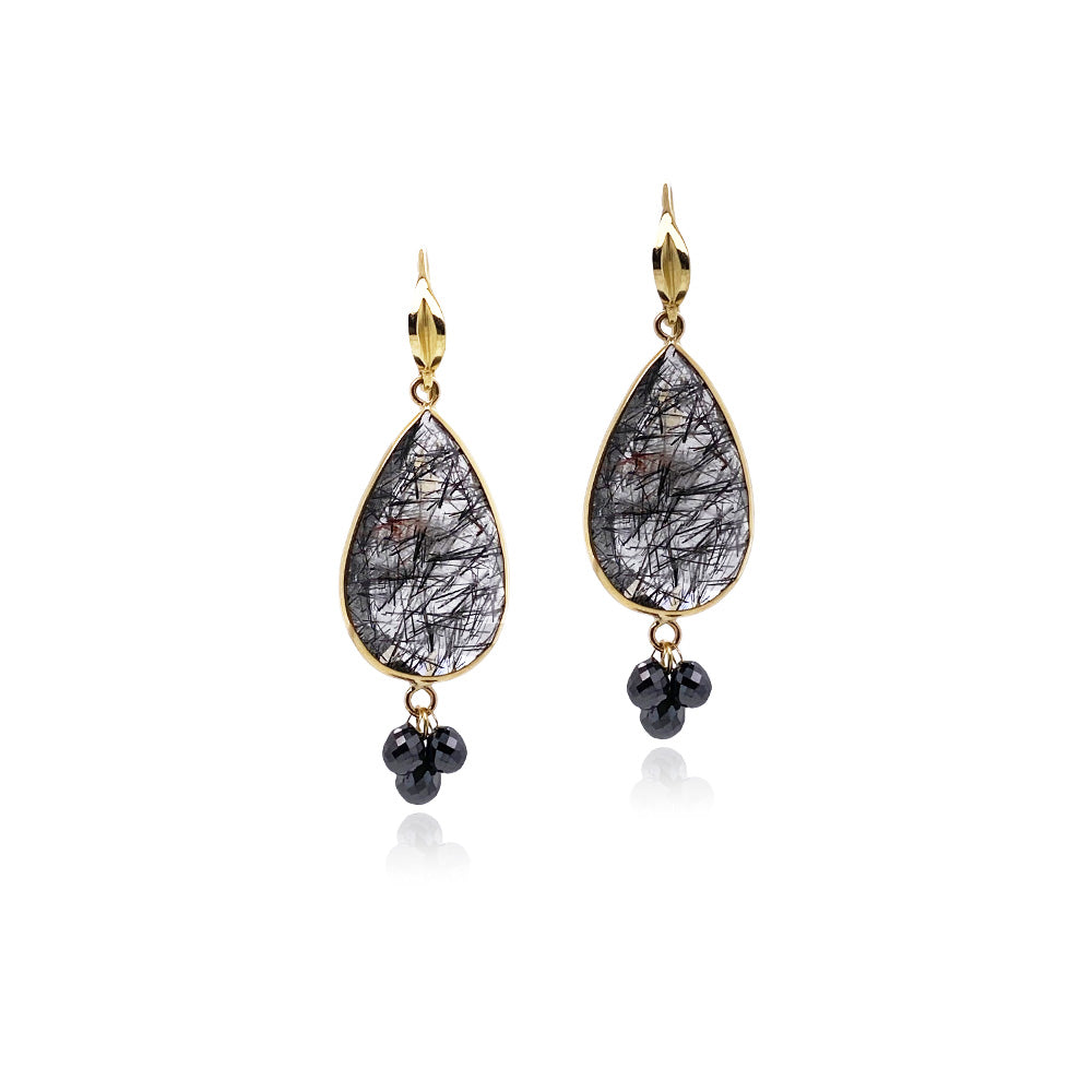 Tourmalinated Quartz and Black Diamond Earrings
