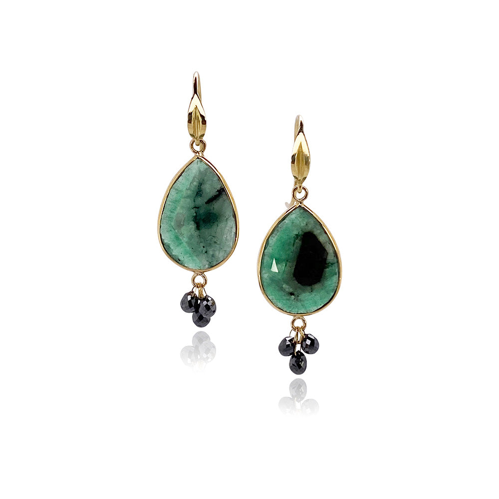 Rose-Cut Emerald and Black Diamond Earrings