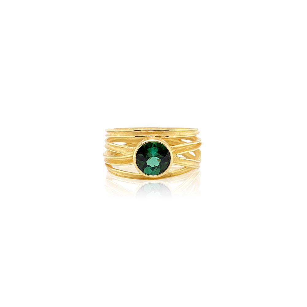 Multi-Wrapped Ribbon Ring with Green Tourmaline