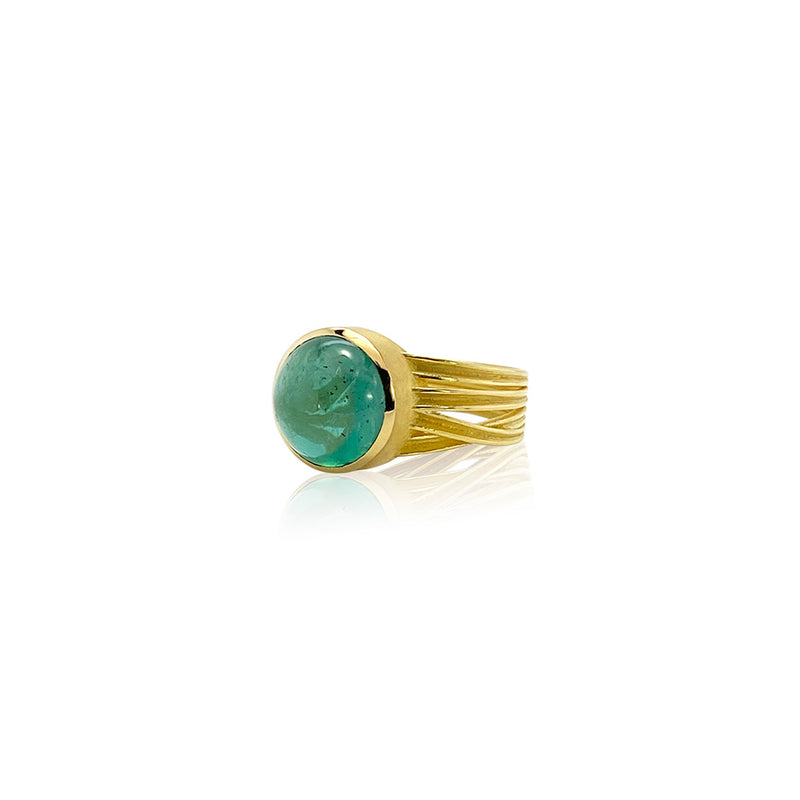 4-Wrapped Ribbon Band Ring with Emerald Cabochon
