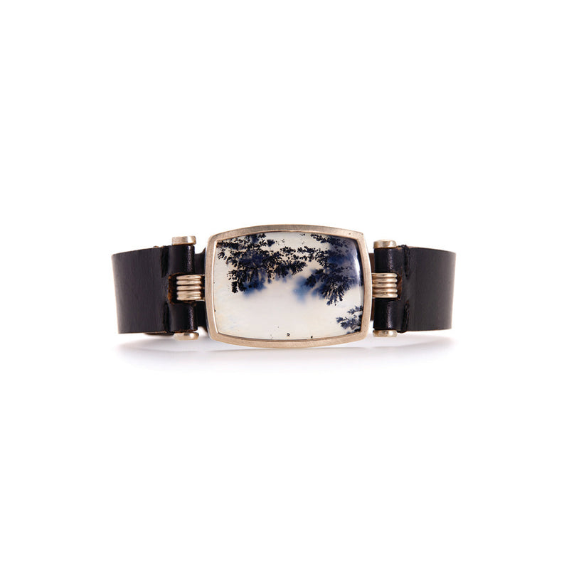 Unisex White Dendritic Agate Bracelet