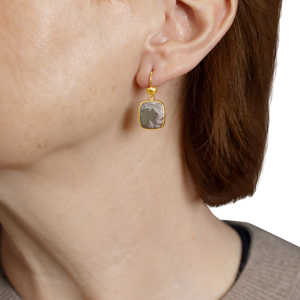 Aquaprase Earrings with Gold Frames