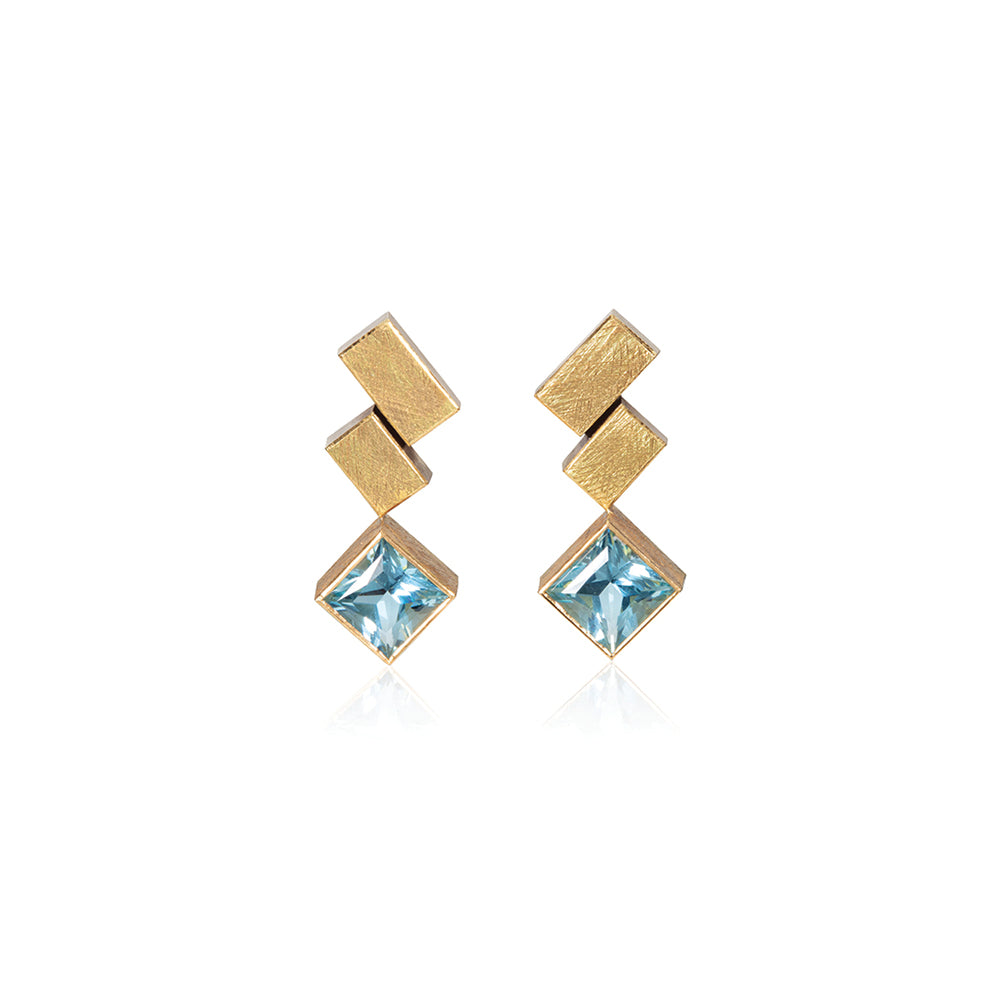 "Zig Zag" Earrings with Square Aquamarines
