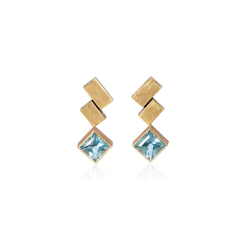 "Zig Zag" Earrings with Square Aquamarines