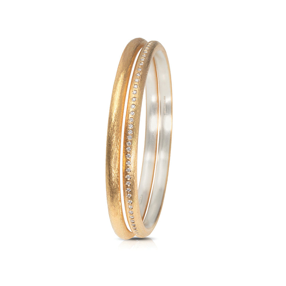 22K Yellow Gold and Sterling Silver Round Bangle
