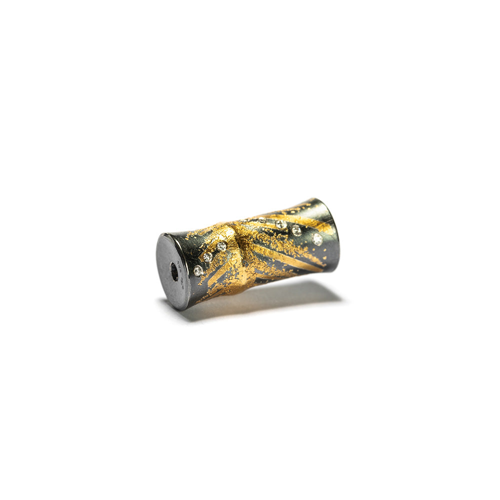 "Feather Clasp" in sterling silver, 24K gold, white (G) diamonds tot. 0.08 ct, Vario system (length 1.0 in), 25mmL x 11mm diameter. 1" x 7/16". Interchangeable with other Vario clasps.