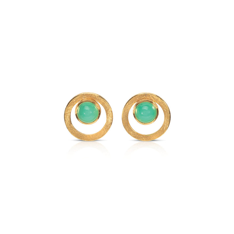 Round Cabochon Chrysoprase Earrings