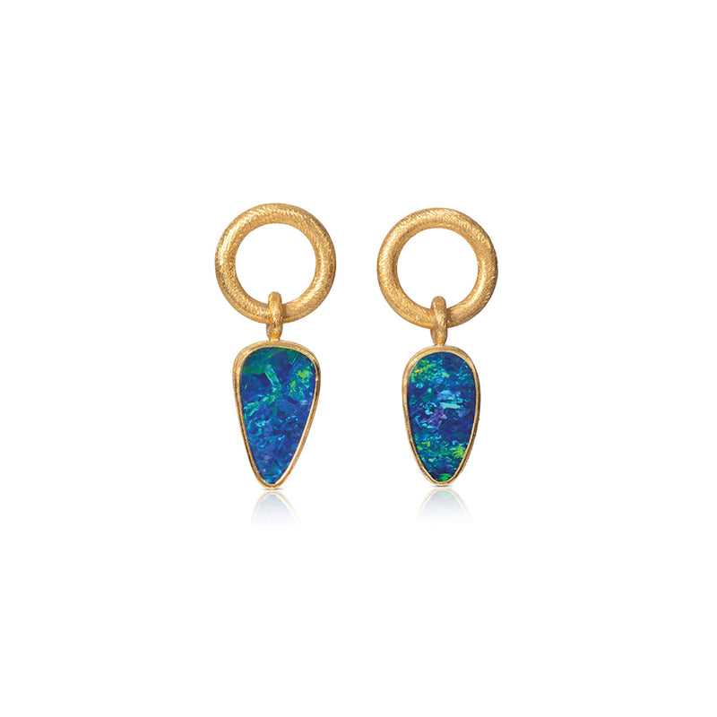 Free Form Rectangular Boulder Opal Drop Earrings