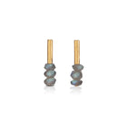 24k yellow gold and sterling silver vertical tube earrings with post backs and faceted labradorite beads.