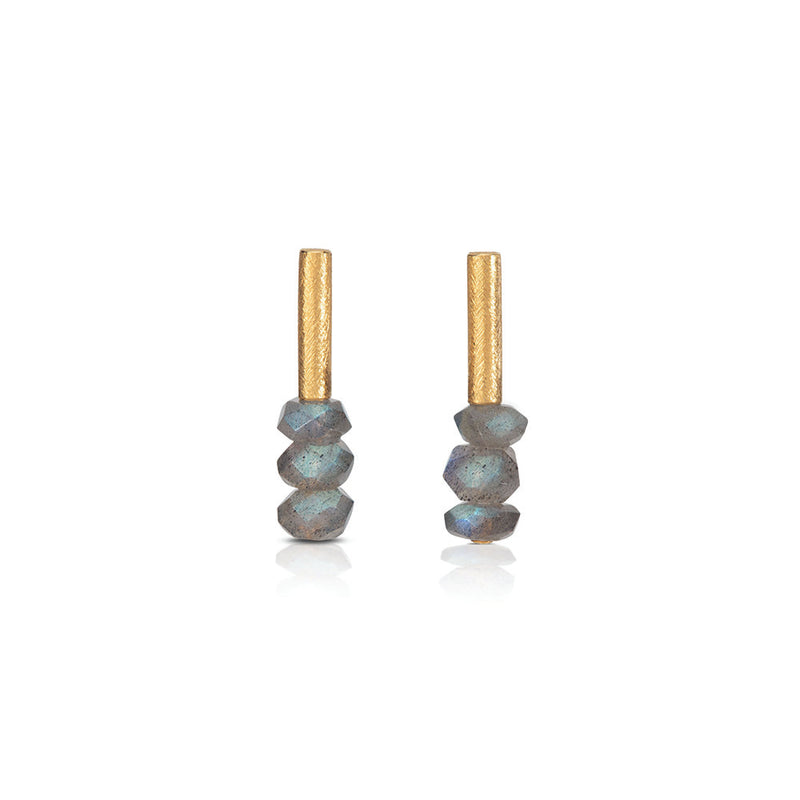 Tube Earrings in 24K Yellow Gold with Labradorite Beads