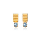 24k yellow gold and sterling silver retangular "rooftop" earrings with oval cabochon moonstones (8.5x6mm) and post backs.