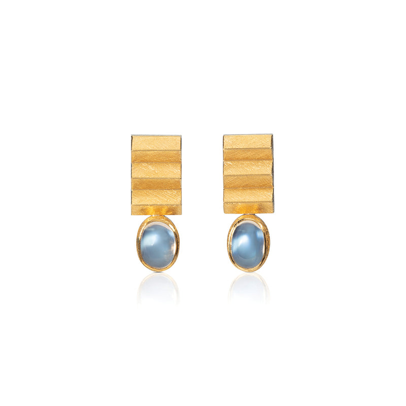 Rectangular "Rooftop" Earrings with Oval Moonstones
