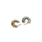 Oxidized sterling silver silver hollow constructed 3/4 hoop earrings with post-backs and 18k, 24k gold, white (G) vs diamonds, 0.12cttw. Earrings are 11/16" in diameter, (18mm).