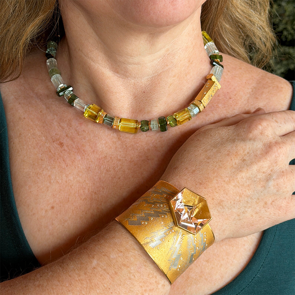 Munsteiner-Cut Morganite Cuff Bracelet