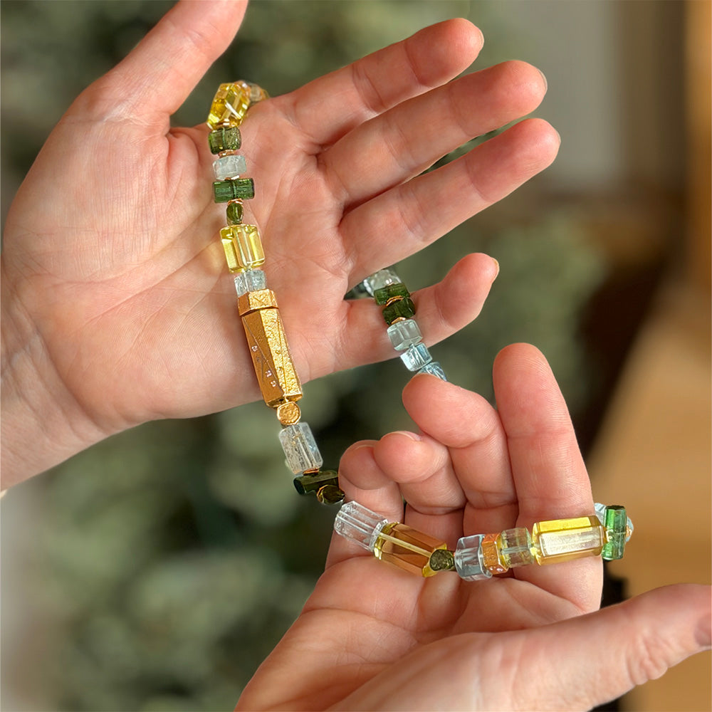 Mixed Beryl, Aquamarine and Tourmaline Vario Clasp Necklace