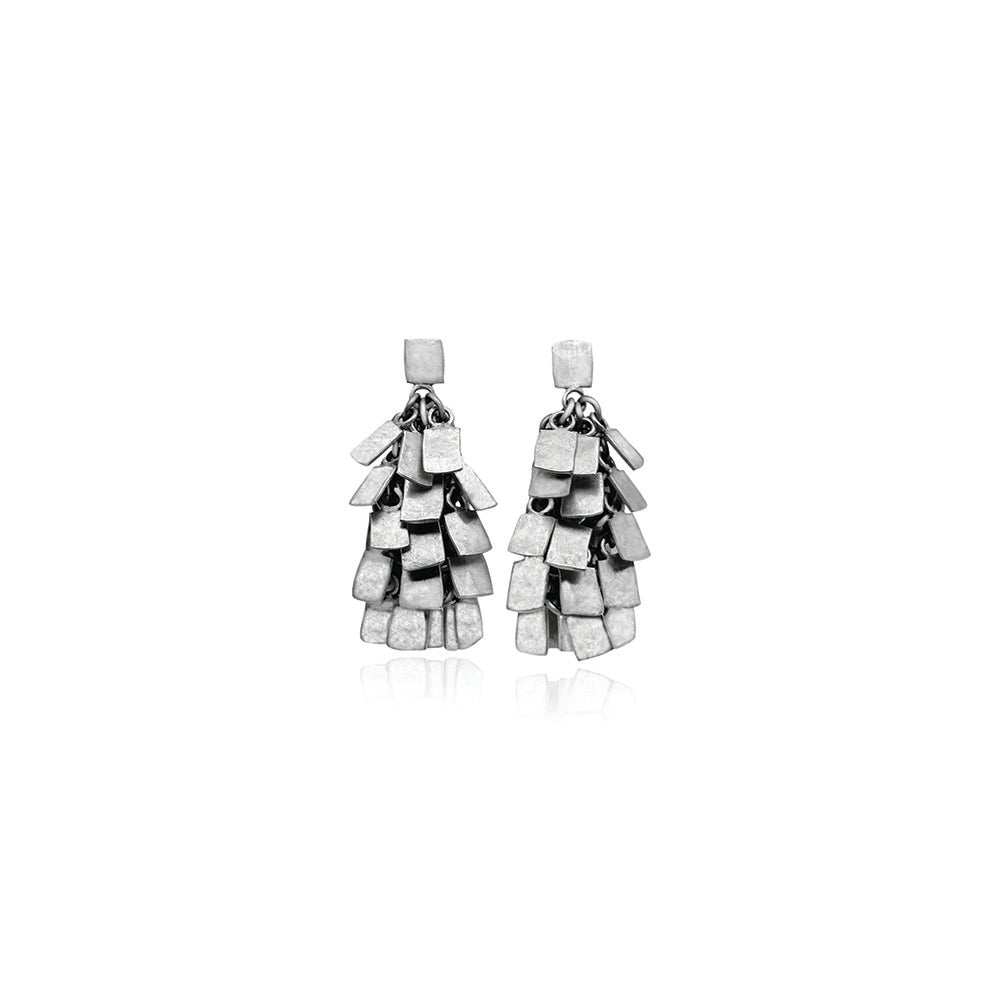 Silver and titanium shake earrings on posts. Earrings are 1 1/2" long x 3/4" wide (38 x 19mm). 