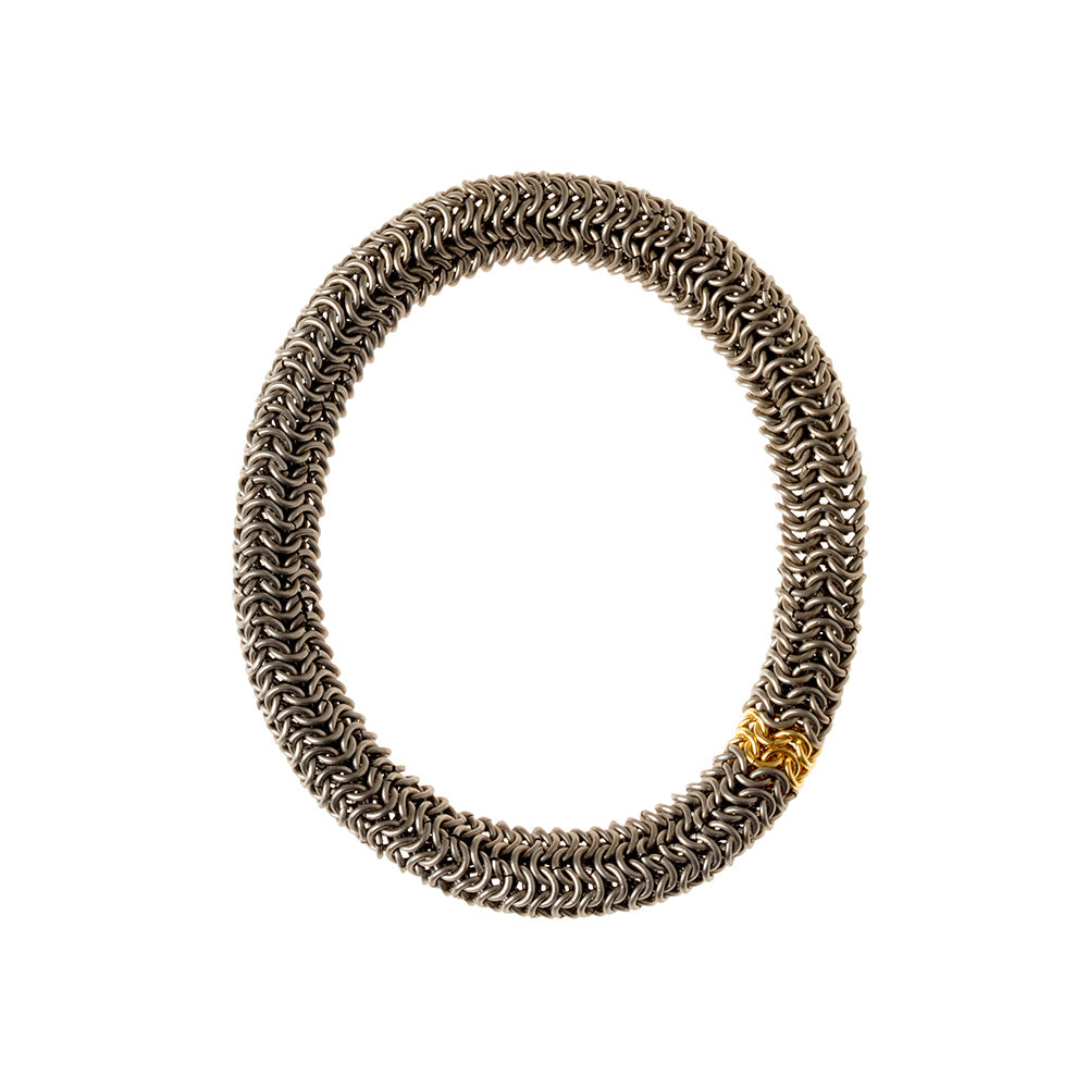 Titanium Tube Chain Mail Bracelet with 18K