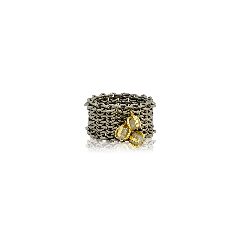 Titanium Ring with 3 Cube Diamonds