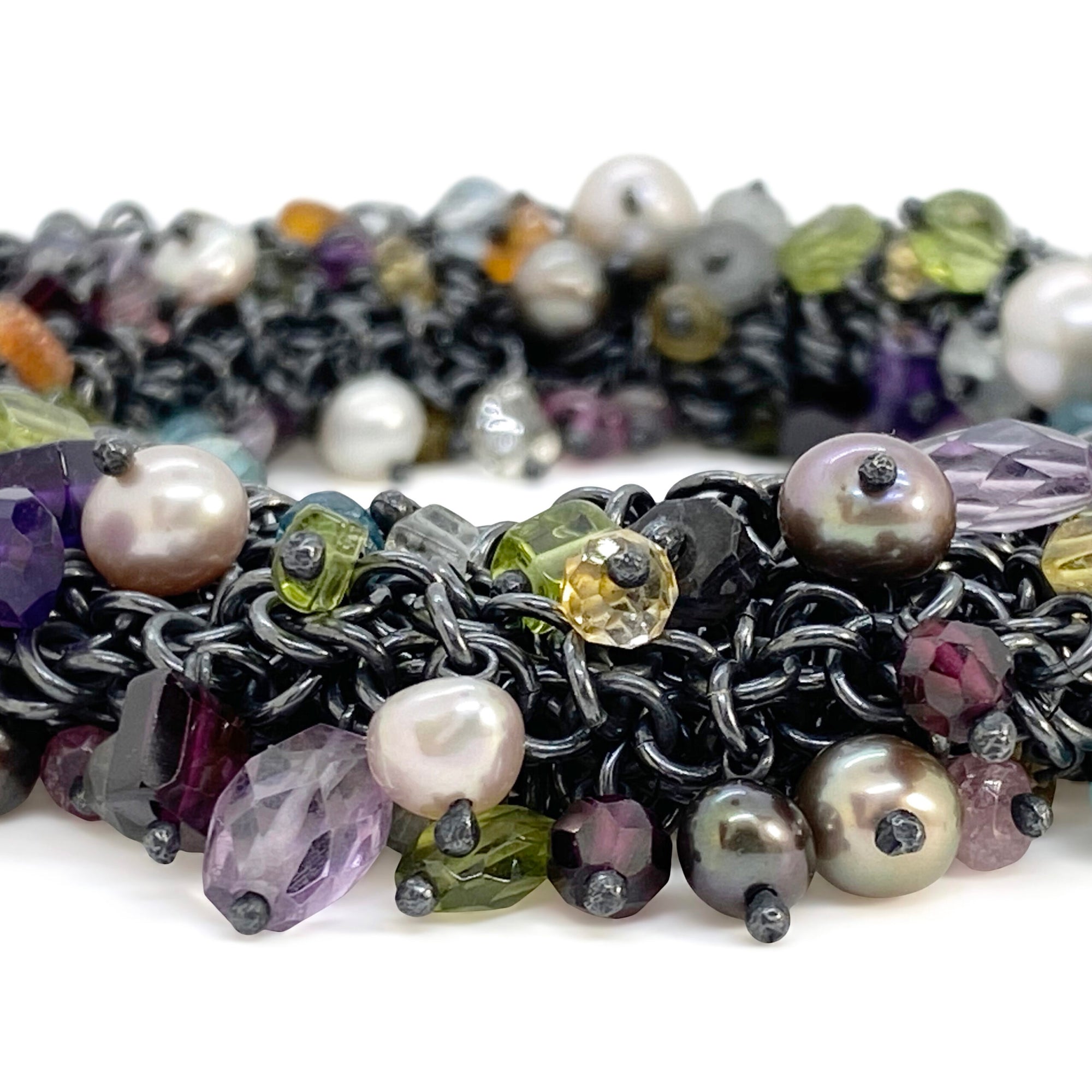 Chainmail Bracelet with Multi-Colored Gemstones