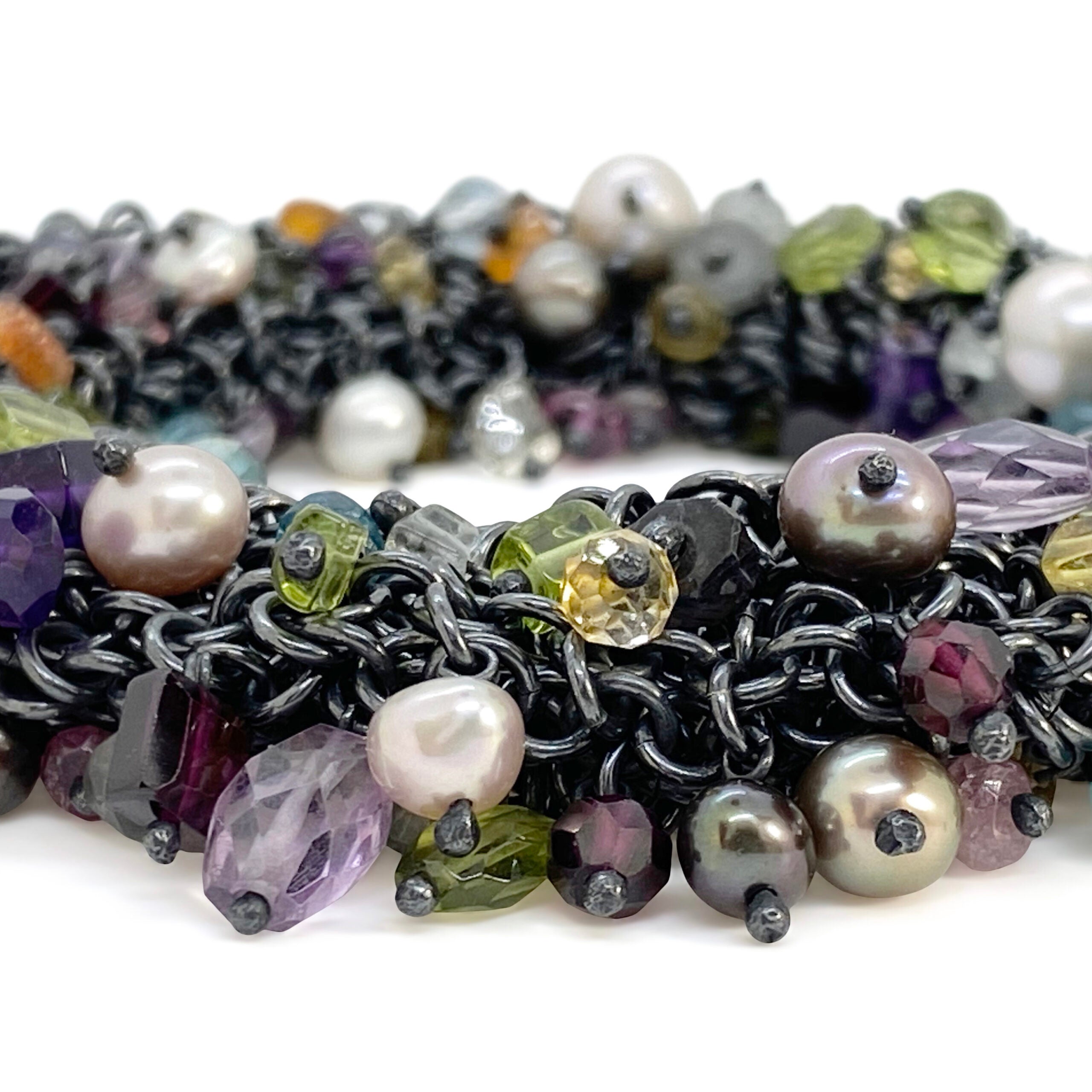 Chainmail Bracelet with Multi-Colored Gemstones