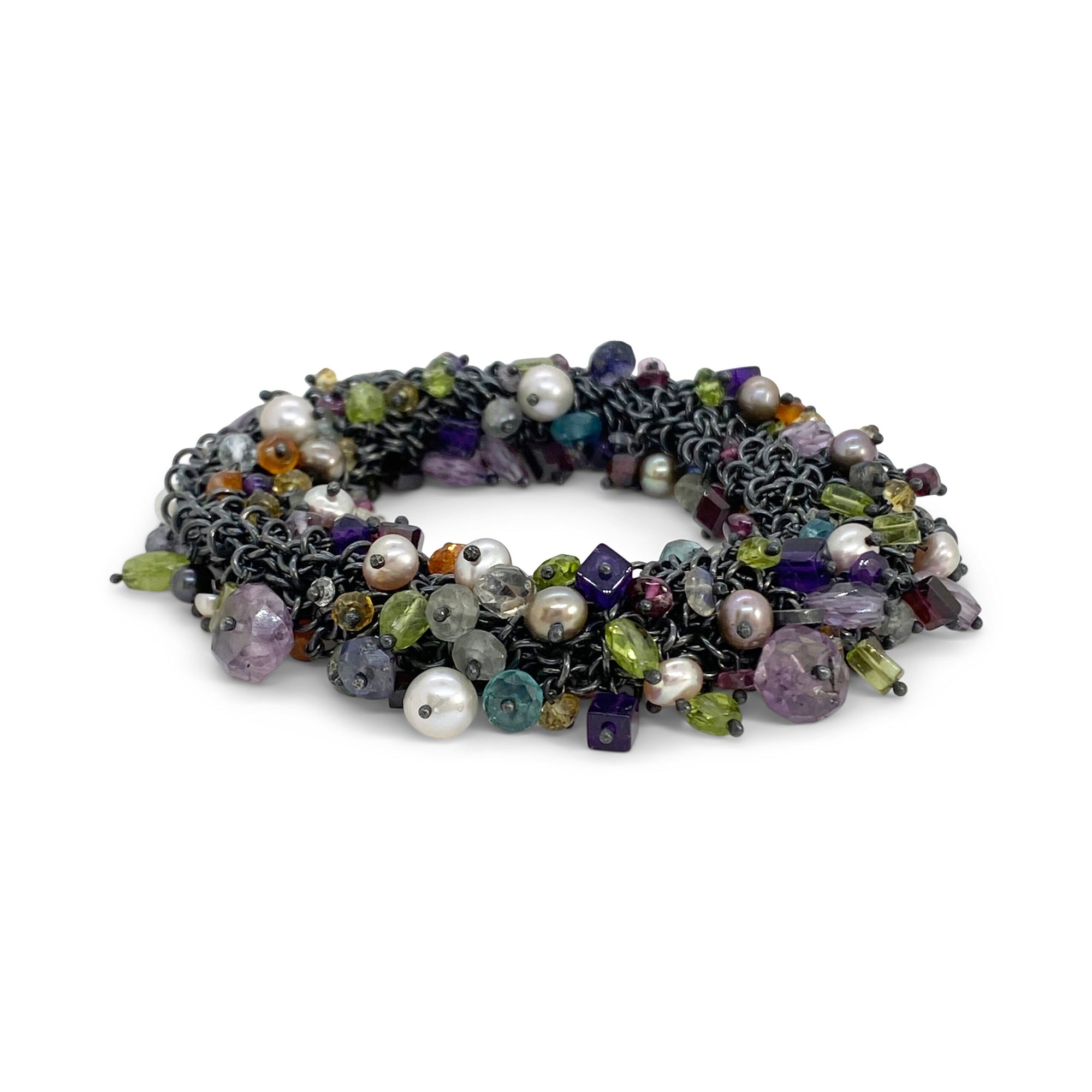 Chainmail Bracelet with Multi-Colored Gemstones