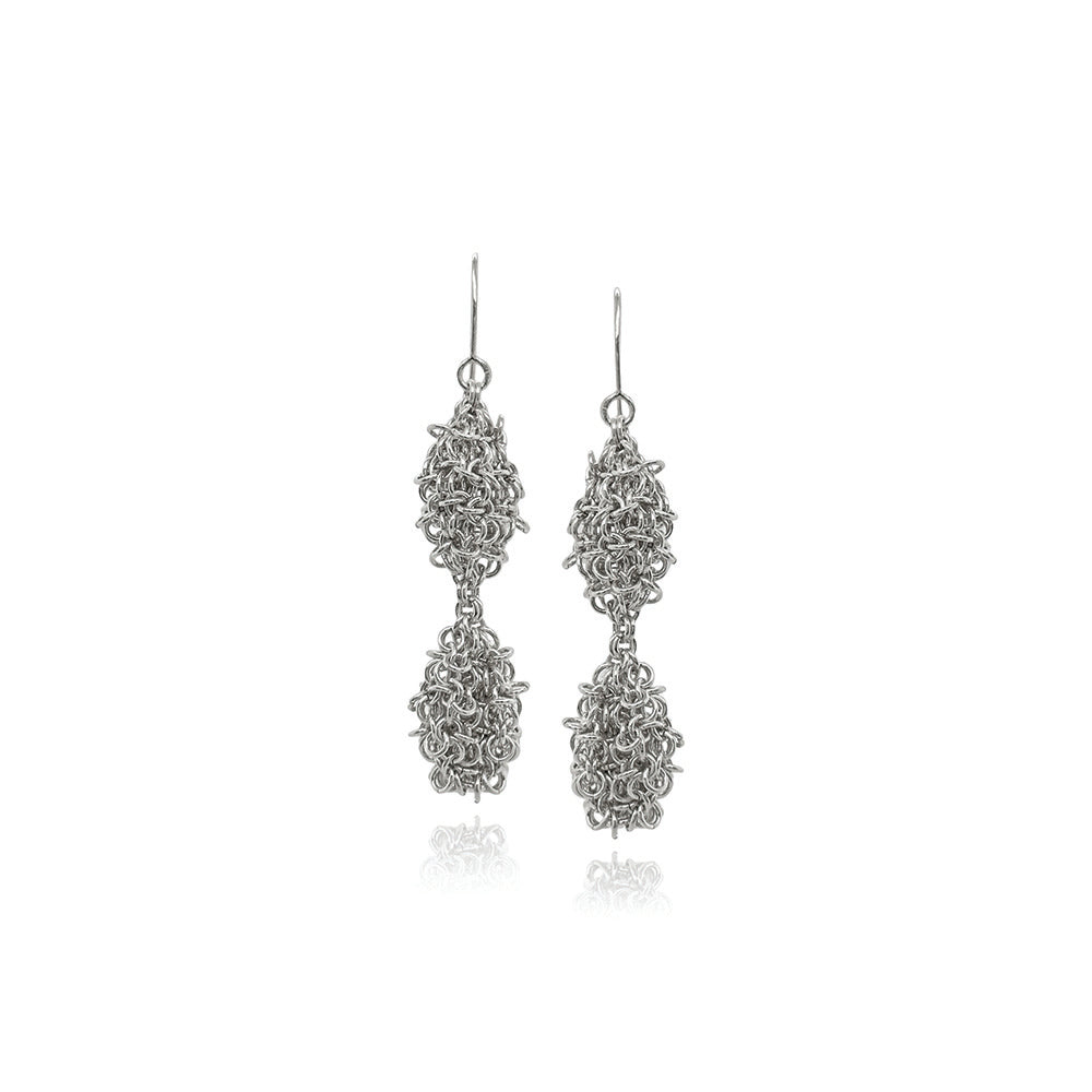 Sterling Silver Chainmaille, Double Pod Earrings