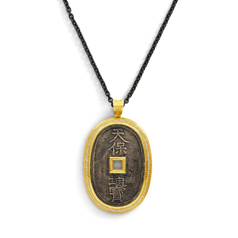 Edo Coin Pendant with Diamonds