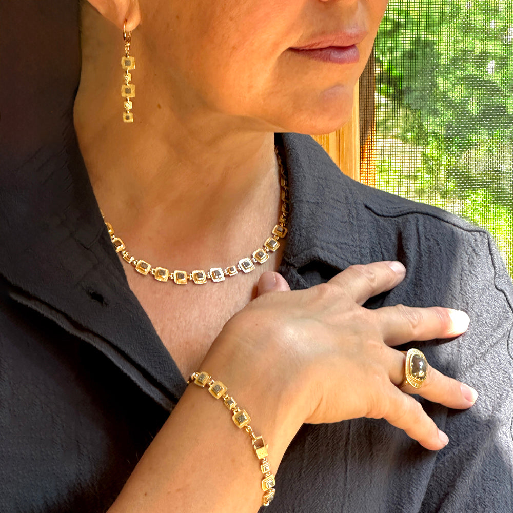 Square Hinged Necklace with Square Gray Diamonds
