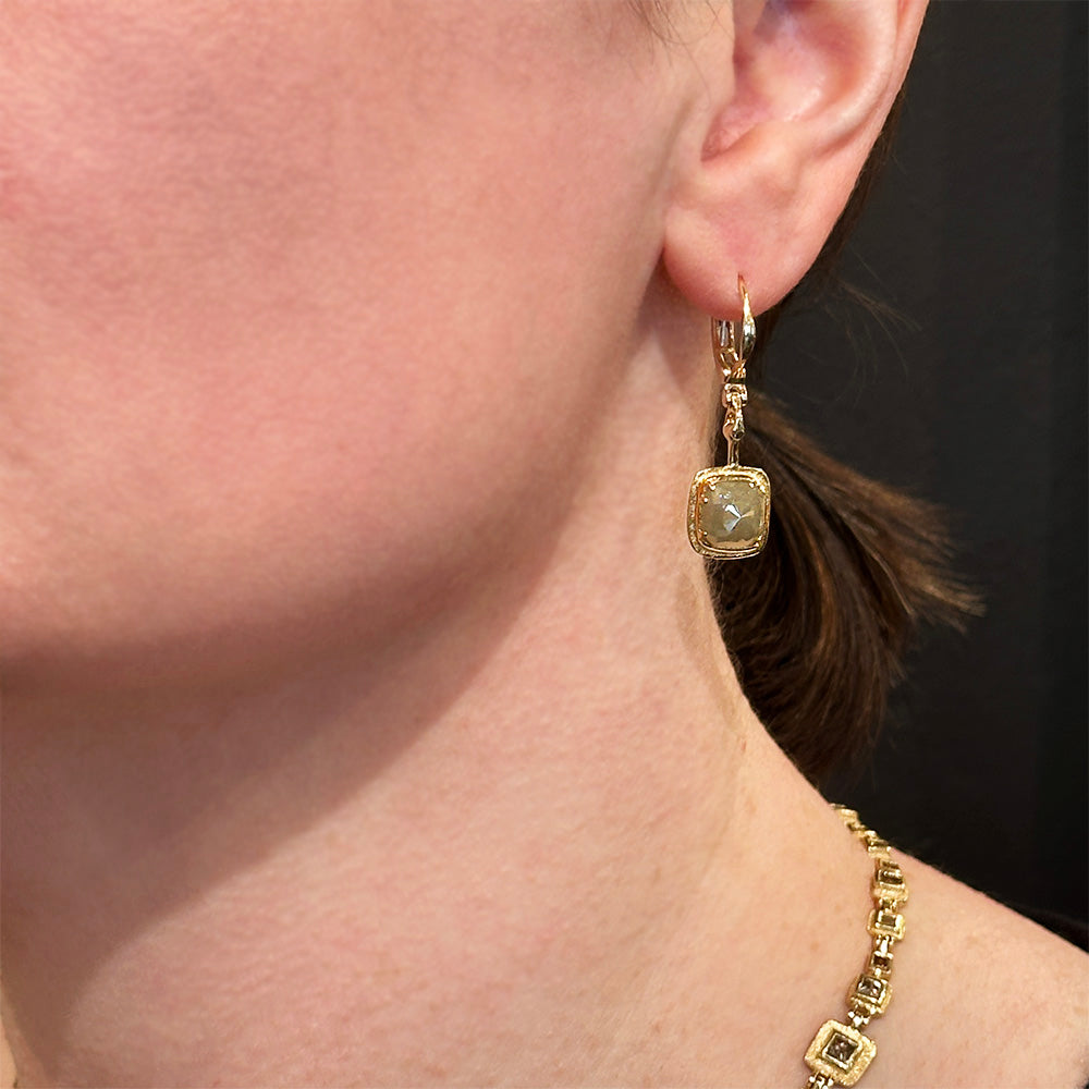 Grey Rose Cut Diamond Lever Back Earrings