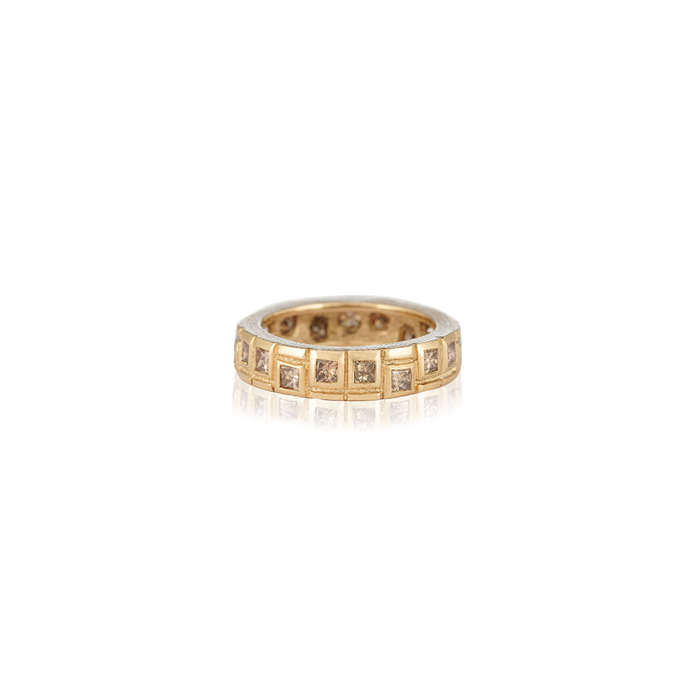 single layer princess cut champagne diamond ring