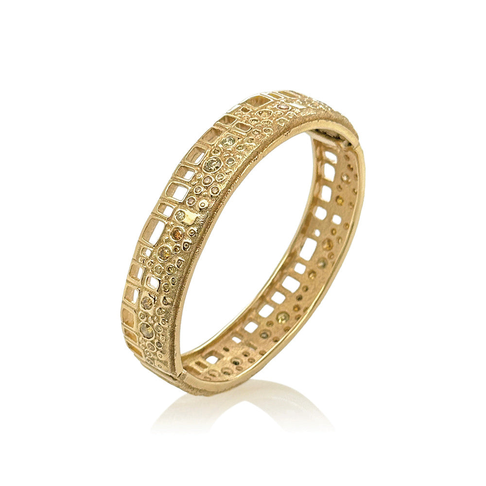 "Library Collection" Hinged Cuff Bracelet with Colored Diamonds