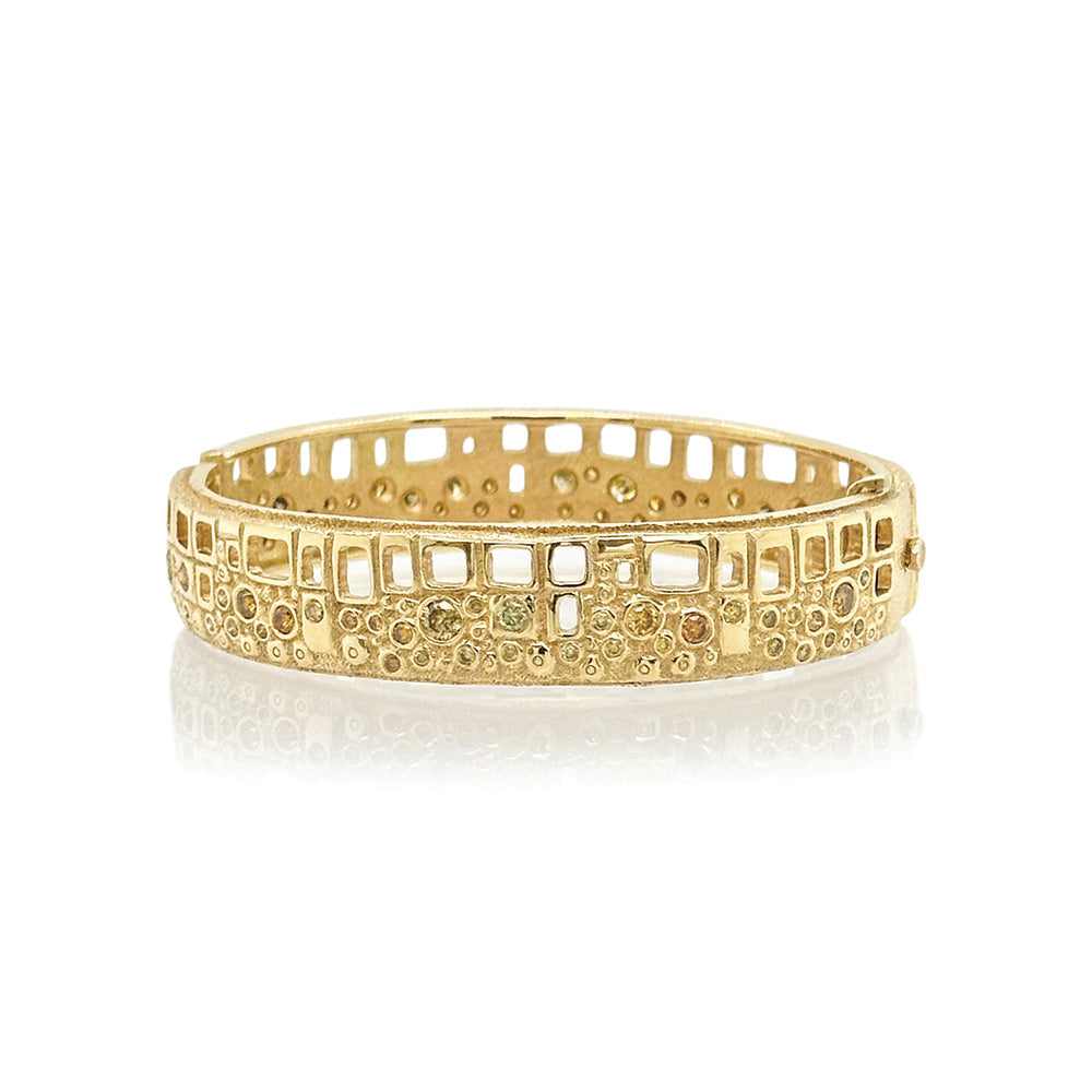 Hinged oval cuff, library collection with colored diamonds