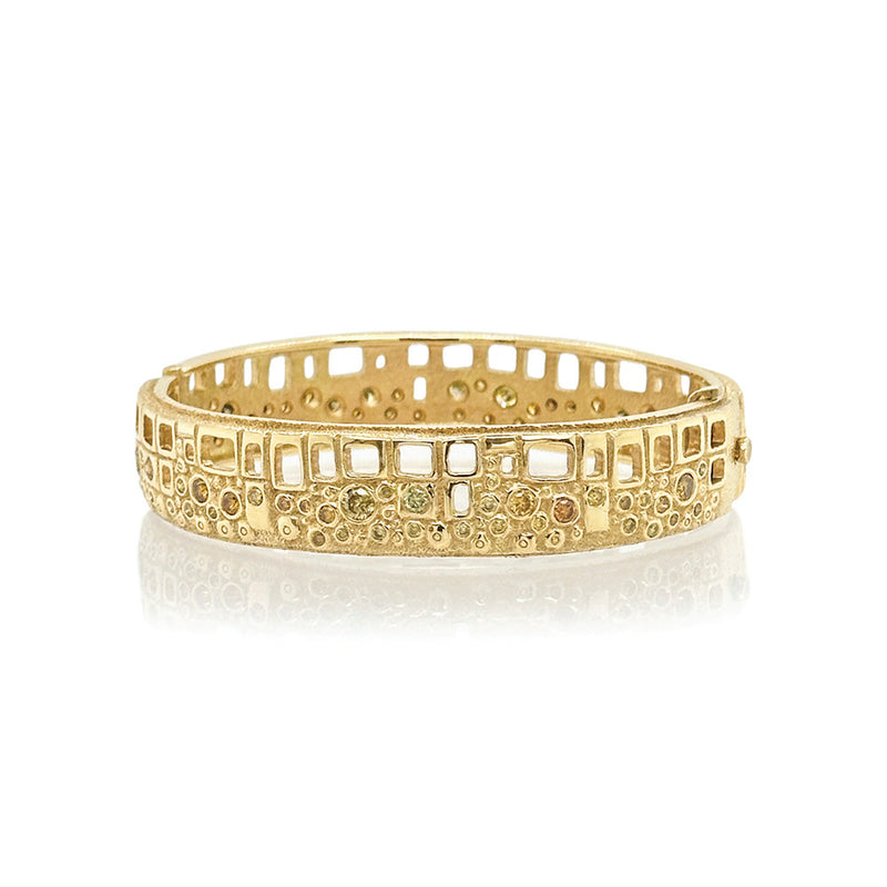 "Library Collection" Hinged Cuff Bracelet with Colored Diamonds